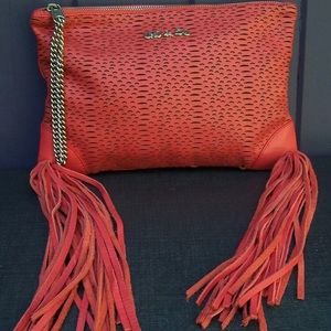 UNO de 50 red leather fringe purse wristlet
